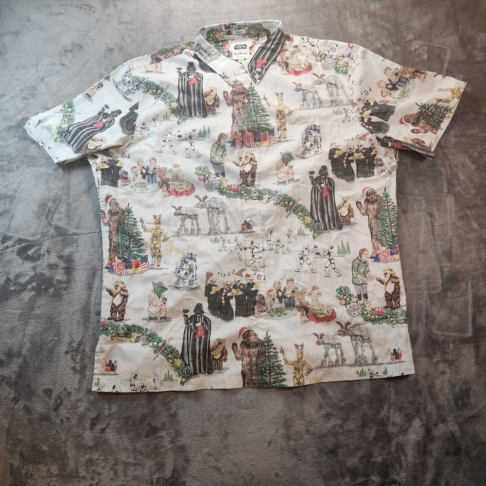 Reyn Spooner Shirts Mens 2XL White Star Wars Christmas Sithmas Hawaiian Aloha